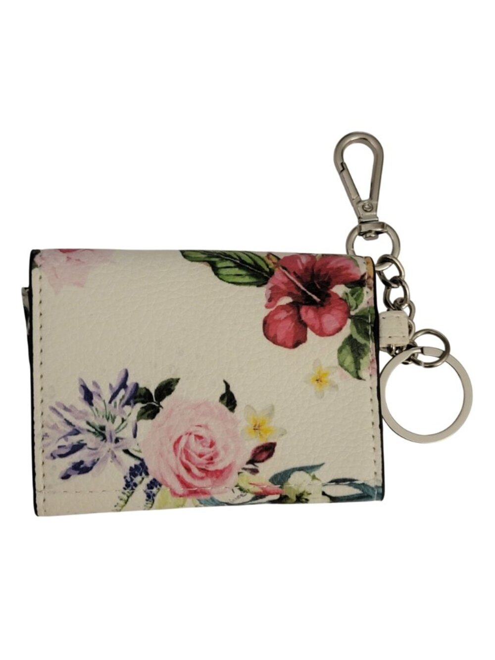 Steve Madden Floral Mini Wallet Keychain Card Holder – Snap Closure, Cream Multi - Picture 4 of 8